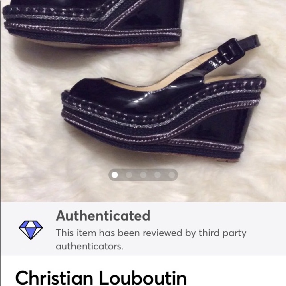 CHRISTIAN LOUBOUTIN Black Patent Wedge SHOES size 38 Silver trim - Picture 8 of 8